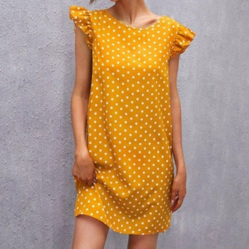 Ruffle Armhole Tie Back Polka Dot Dress - Picture 1 of 9